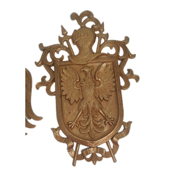 2 Vtg Syroco Decor Knight Coat of Arms Eagle Wall Plaque 7248 & 7249 14.5x9.5" - Picture 3 of 16